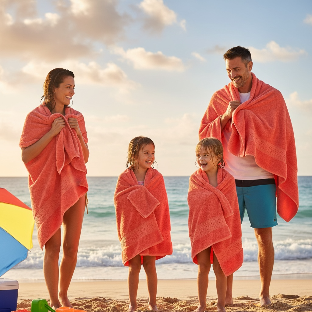 Cotton Absorbent Towel Set – 6-Piece Bath Towels, Hand Towels & Washcloths by Wave & Hang