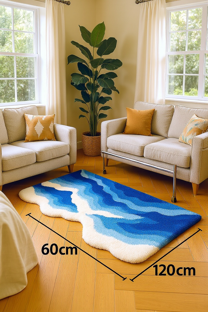 Blue Ocean Wave Bedside Blanket – Soft Coastal Style Rug/Throw by Wave & Hang