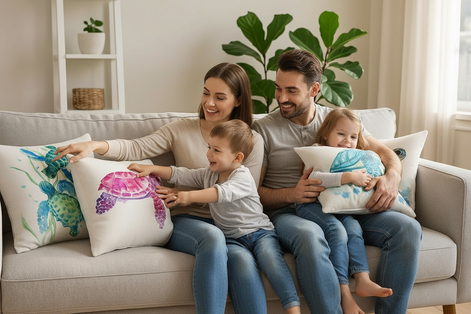 Ocean Turtle Cushion Cover – Decorative Sea-Inspired Pillow Case (4 Styles, 45x45 cm) by Wave & Hang