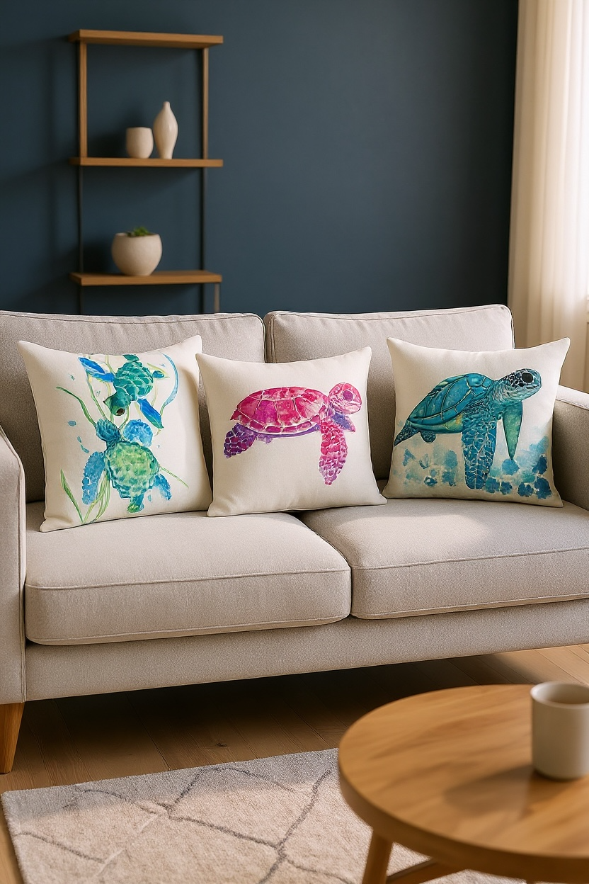 Ocean Turtle Cushion Cover – Decorative Sea-Inspired Pillow Case (4 Styles, 45x45 cm) by Wave & Hang