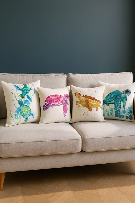 Ocean Turtle Cushion Cover – Decorative Sea-Inspired Pillow Case (4 Styles, 45x45 cm) by Wave & Hang