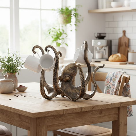 Resin Octopus Mug Holder 🐙 Unique Coastal Kitchen & Table Decor by Wave & Hang