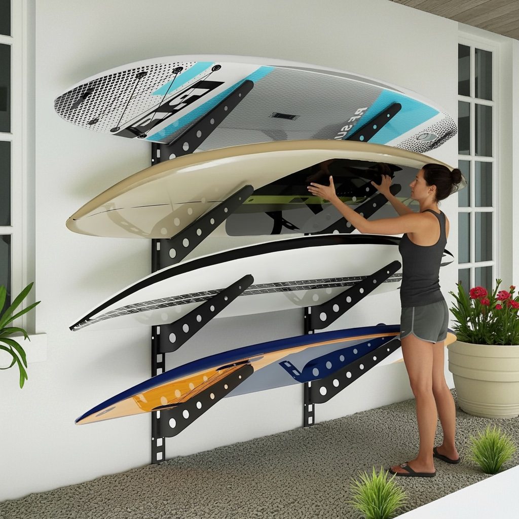 Neorexon™ Adjustable Surfboard Rack – Heavy-Duty Wall Mount for Surfboards, Paddle Boards & More by Wave & Hang
