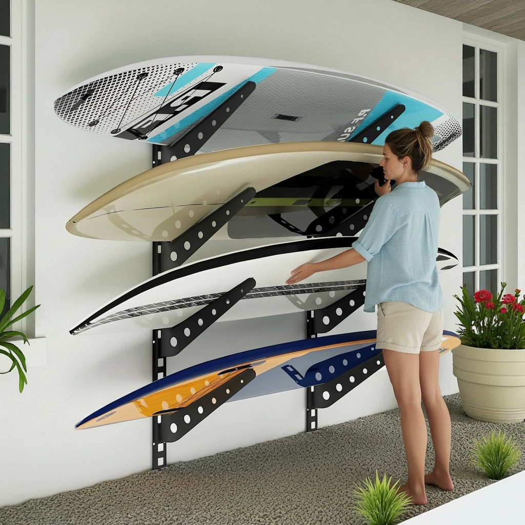 Neorexon™ Adjustable Surfboard Rack – Heavy-Duty Wall Mount for Surfboards, Paddle Boards & More by Wave & Hang
