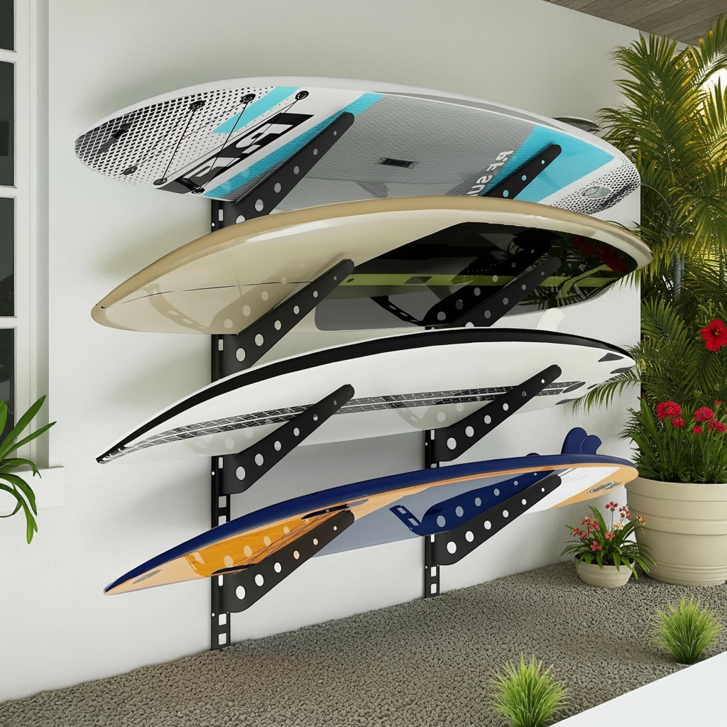 Neorexon™ Adjustable Surfboard Rack – Heavy-Duty Wall Mount for Surfboards, Paddle Boards & More by Wave & Hang