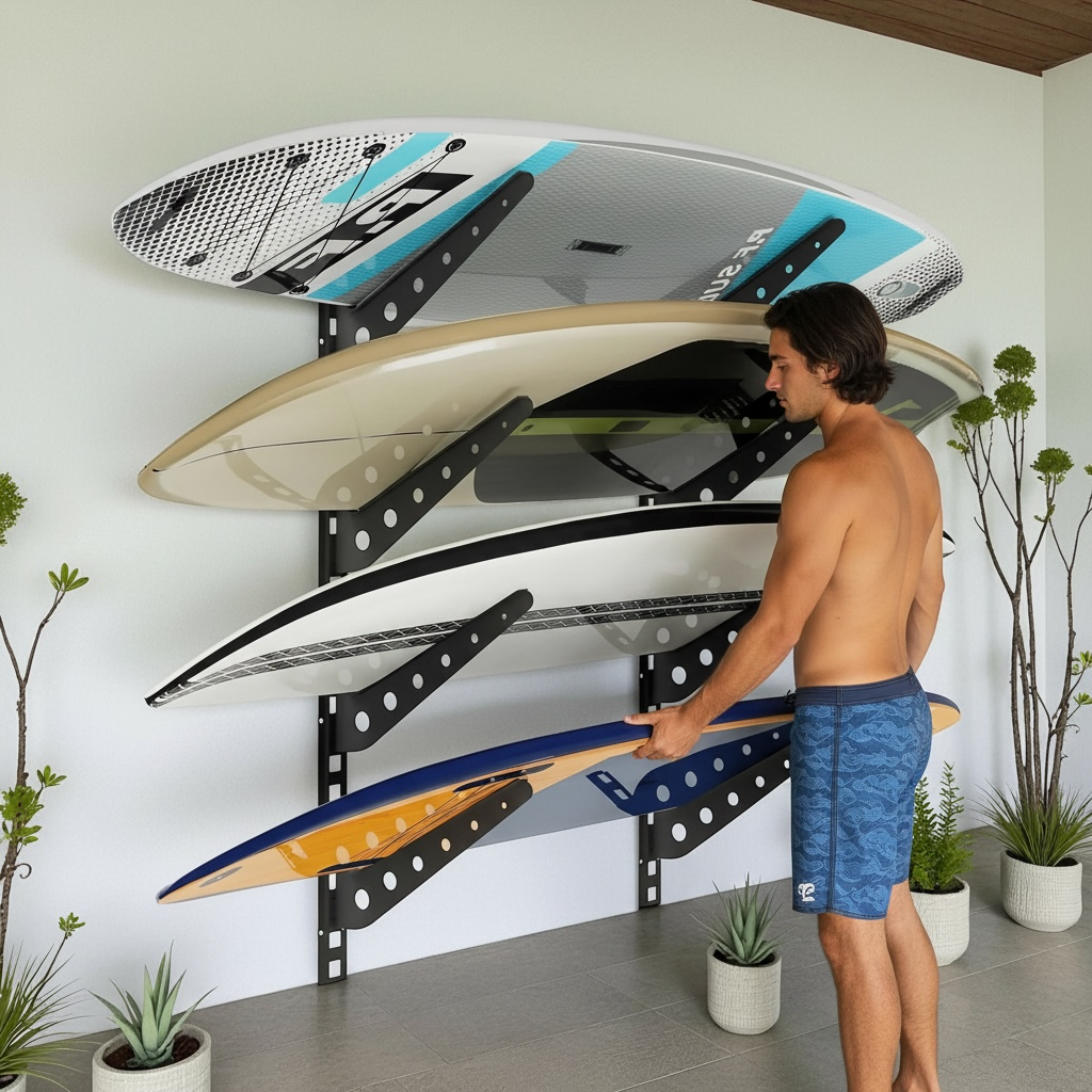 Neorexon™ Adjustable Surfboard Rack – Heavy-Duty Wall Mount for Surfboards, Paddle Boards & More by Wave & Hang