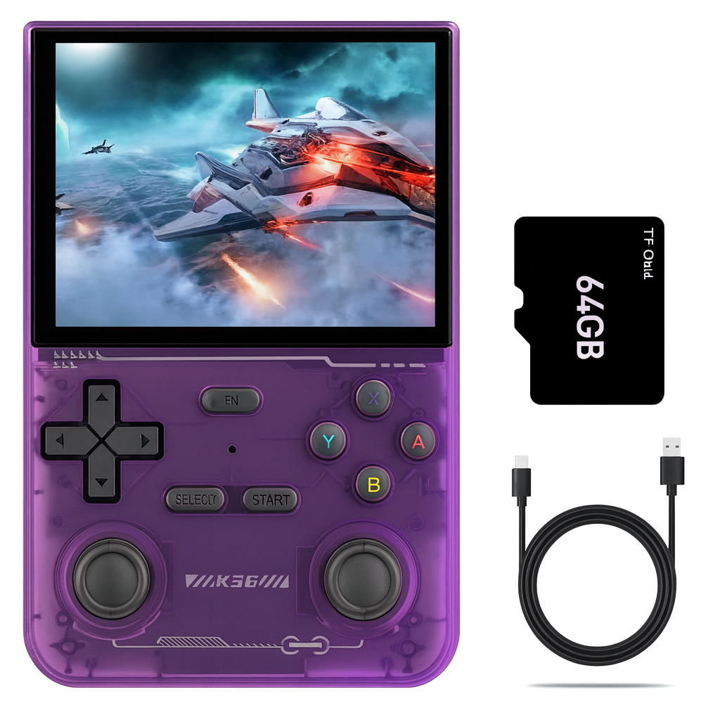 K36 Retro Handheld Game Console – 3.5” IPS Display, 64GB, 3200mAh, Type-C | Portable Classic Gaming (Black/White/Purple) by Wave & Hang
