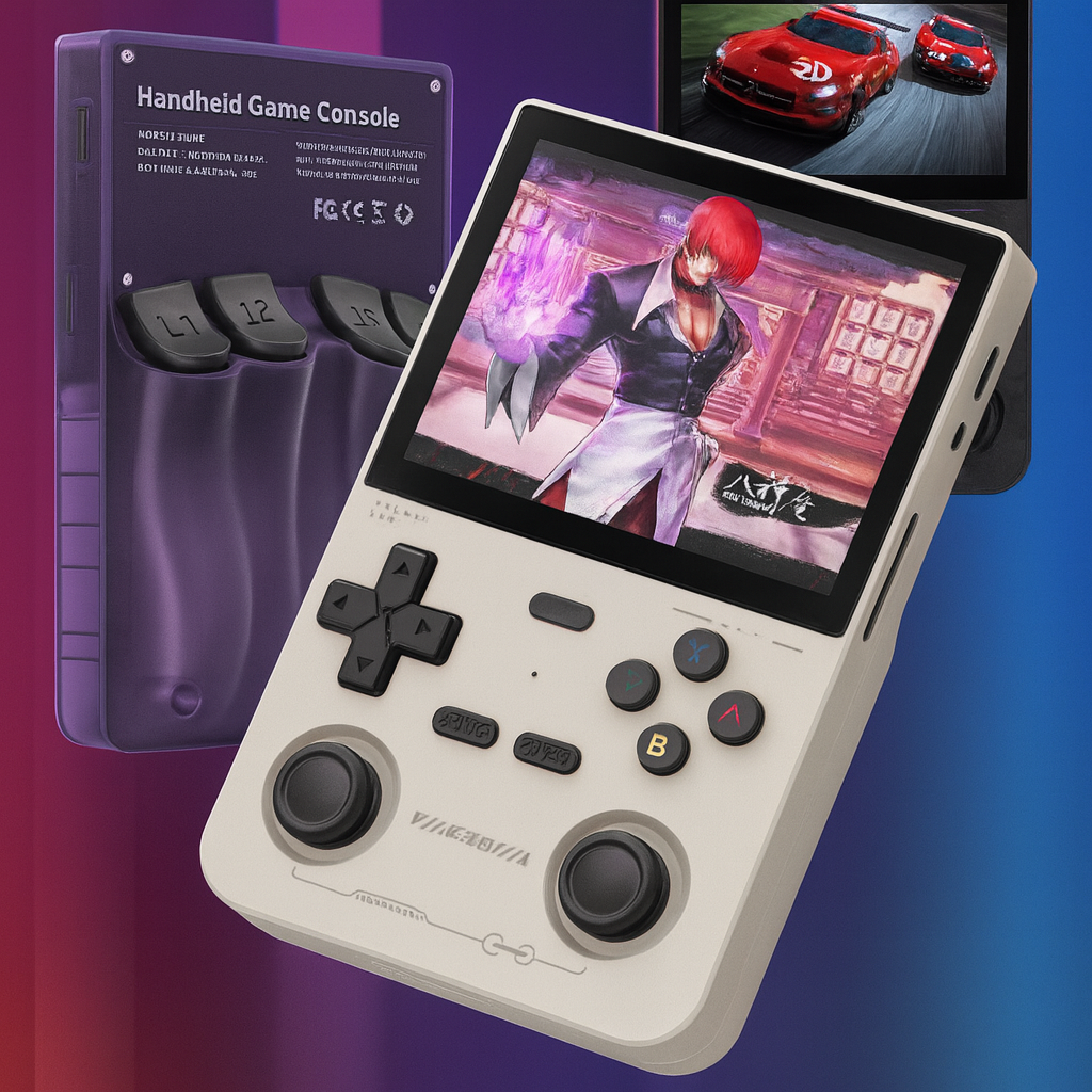 K36 Retro Handheld Game Console – 3.5” IPS Display, 64GB, 3200mAh, Type-C | Portable Classic Gaming (Black/White/Purple) by Wave & Hang
