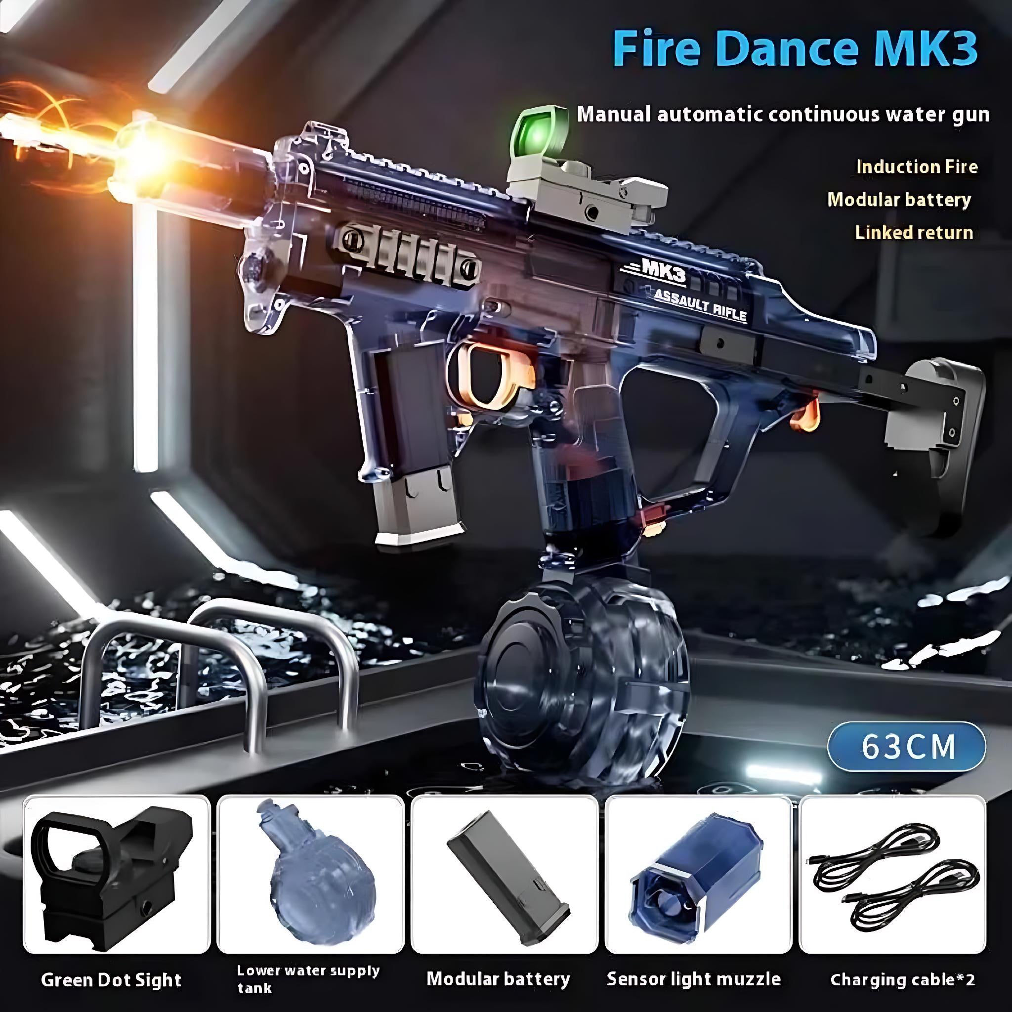 MK3 Electric Water Gun Toy – LED Lights, Long Range, High-Capacity Tank Blaster by Wave & Hang