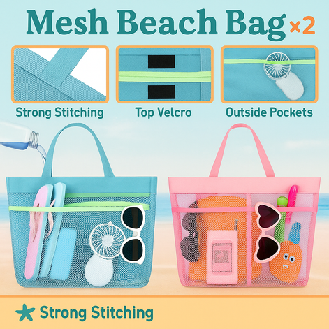 Collapsible Beach Bucket & Shovel Set with Mesh Bag – Foldable Sand Toys for Kids, Toddlers & Travel (4 Buckets)