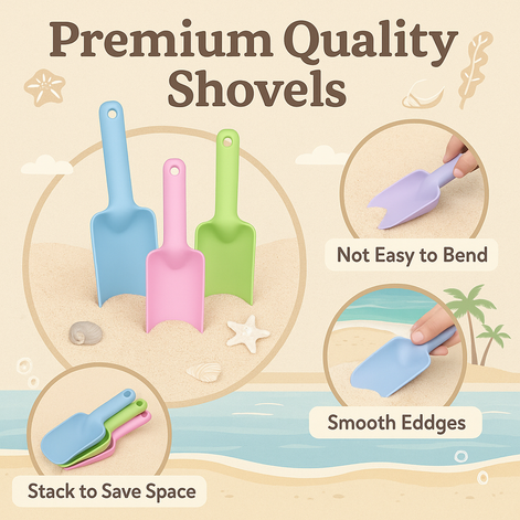 Collapsible Beach Bucket & Shovel Set with Mesh Bag – Foldable Sand Toys for Kids, Toddlers & Travel (4 Buckets)