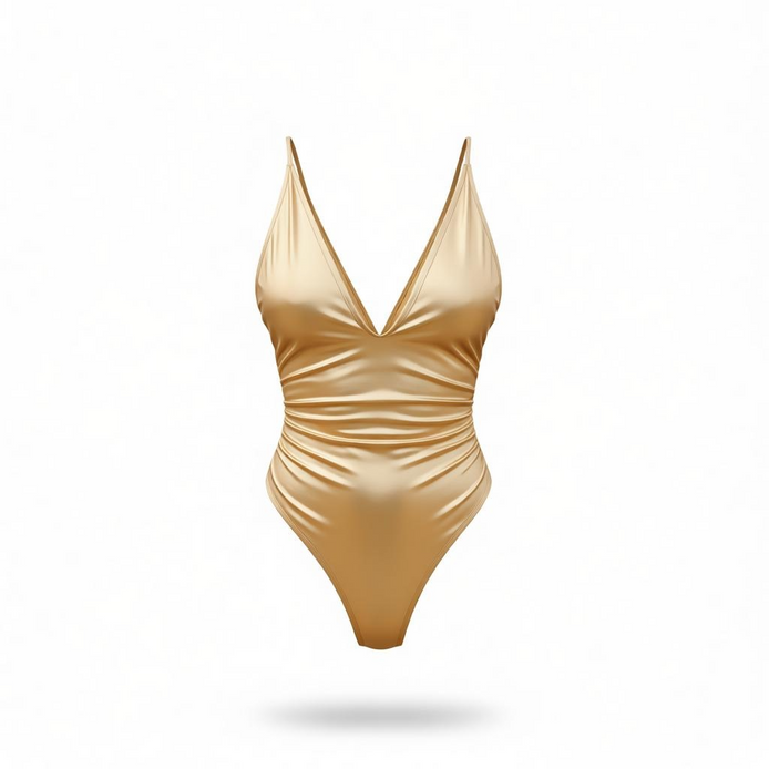 Elegant Deep-V Swimsuit by [Brand Name] | Pink & Gold Elegance