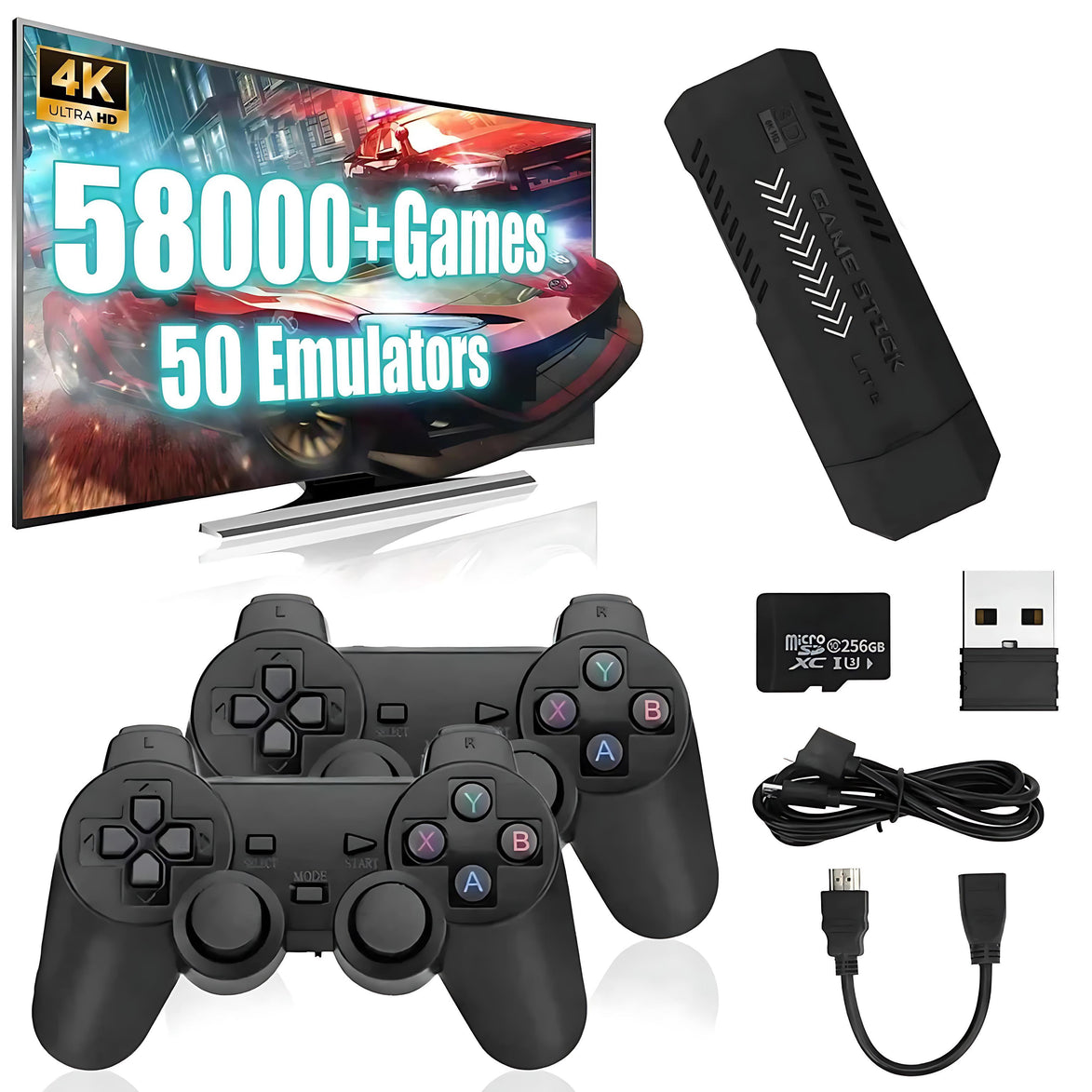 KINMRIS X2 Plus 4K Game Stick with 58,000 Games & Wireless Controllers