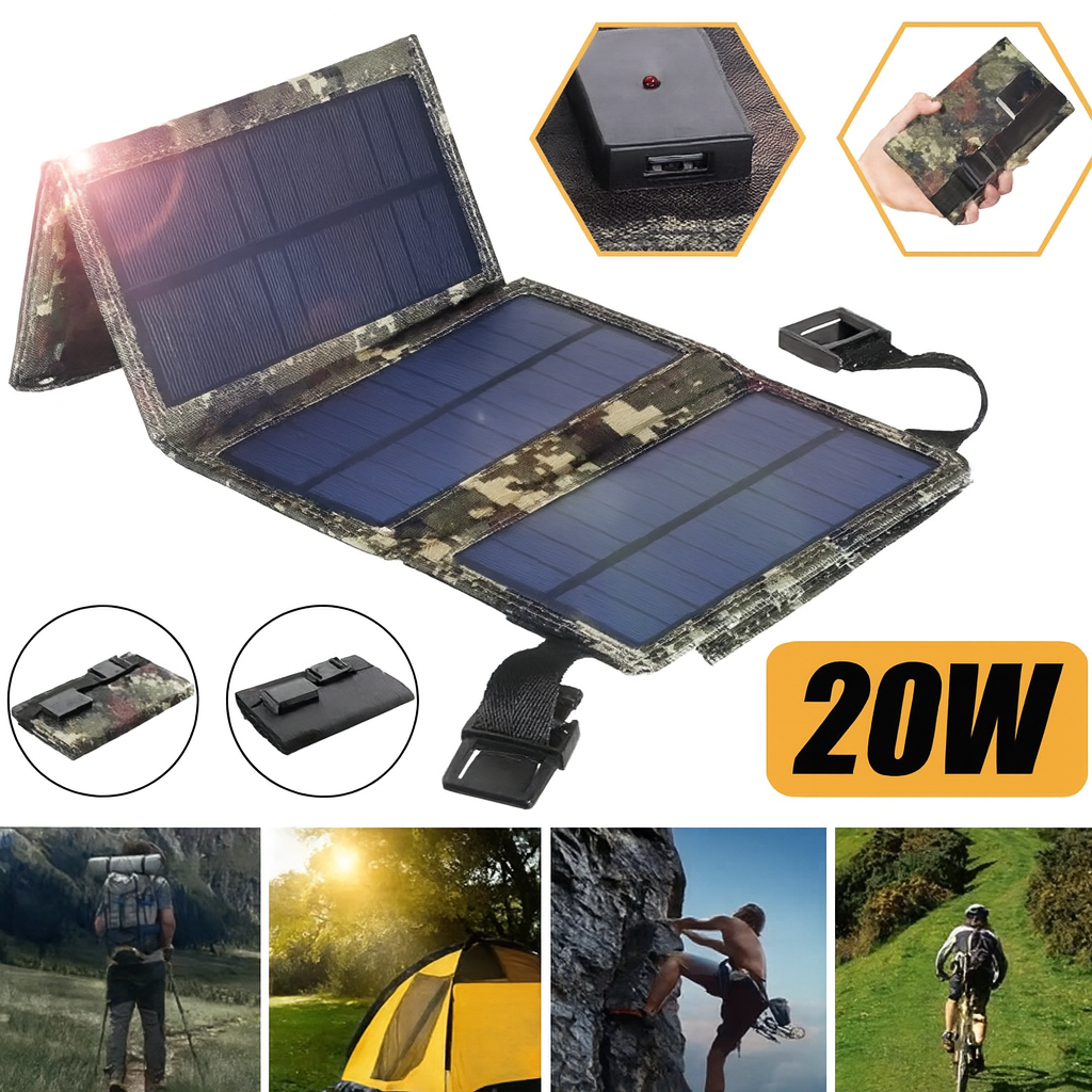 20W Solar Folding Bag USB Charger – Portable Foldable Solar Panel for Camping, Hiking & Outdoor Adventures