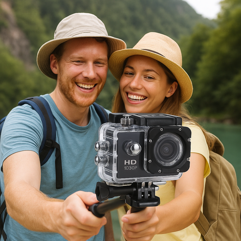 1080p Waterproof Sports Action Camera with HD Recording & Underwater Housing