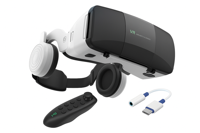 3D VR Smart Glasses – Virtual Reality Headset with Controller & Headphones for iPhone & Android (4.7–7.8”) | HD Eye-Protected 90° FOV VR Goggles