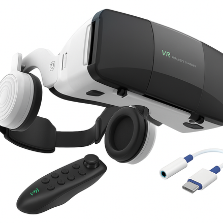 3D VR Smart Glasses – Virtual Reality Headset with Controller & Headphones for iPhone & Android (4.7–7.8”) | HD Eye-Protected 90° FOV VR Goggles