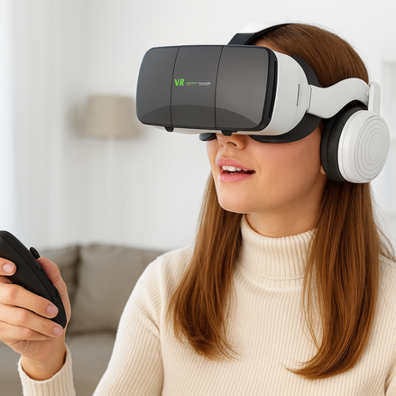 3D VR Smart Glasses – Virtual Reality Headset with Controller & Headphones for iPhone & Android (4.7–7.8”) | HD Eye-Protected 90° FOV VR Goggles