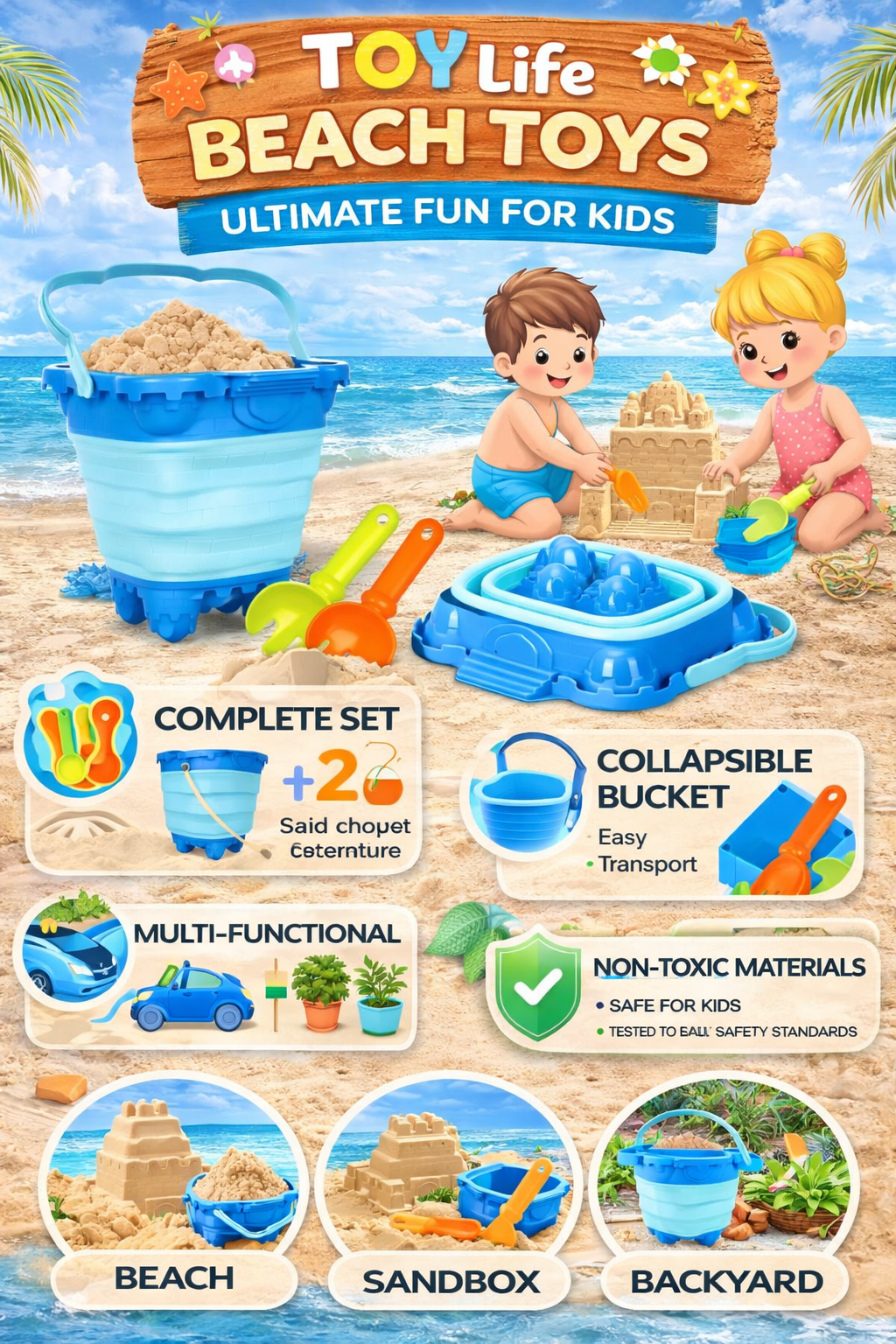 TOY Life Beach Toys Set - Fun Sand Play Kit for Kids Ages 1-8