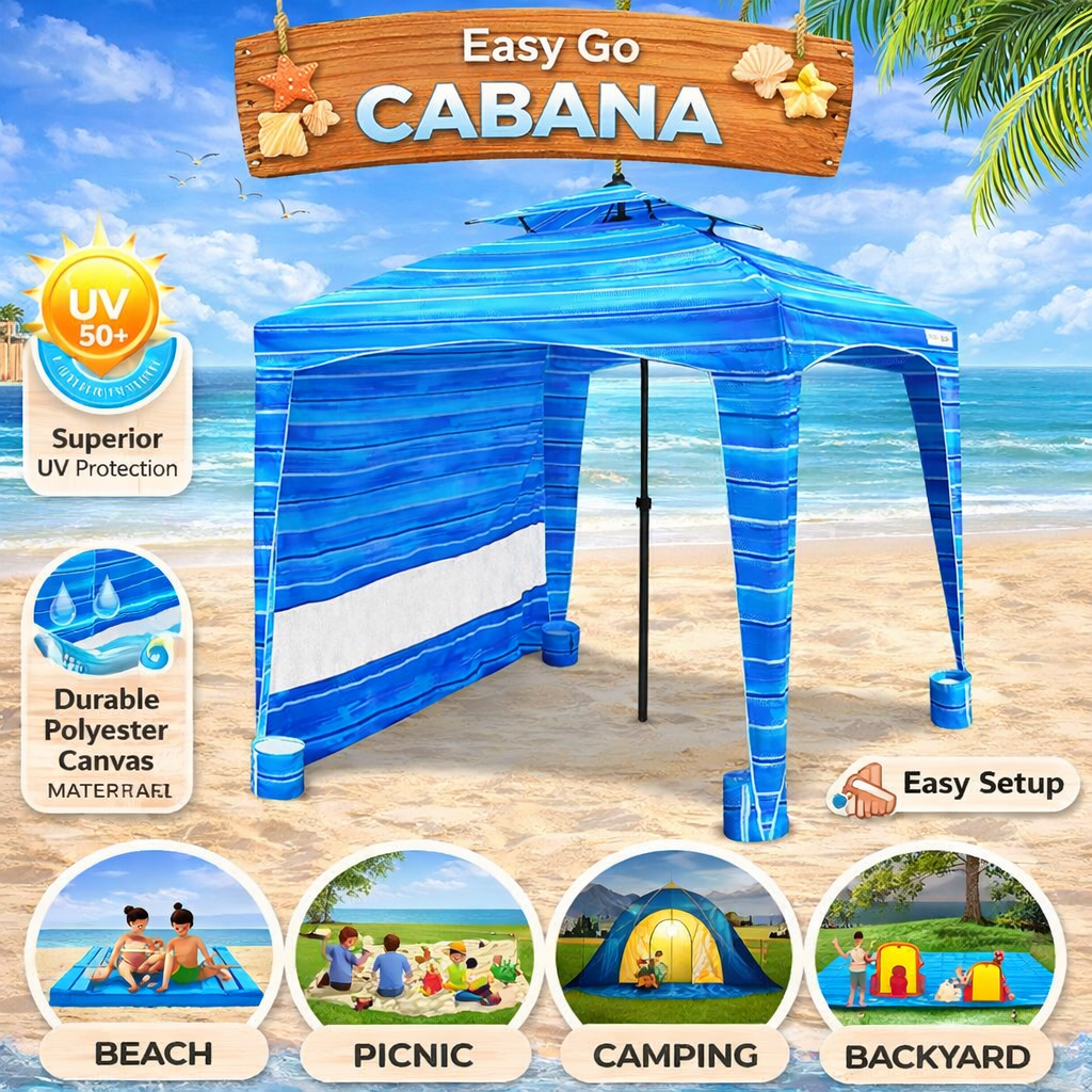 Easy Go Cabana: Beach Blue Outdoor Shade for Ultimate Comfort