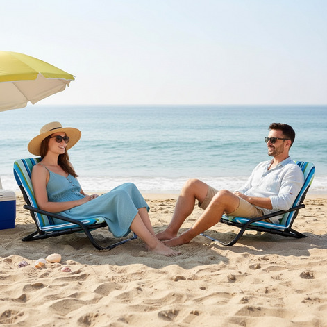 GYMAX Beach Chair 2 Pack - Heavy Duty with Removable Cushions
