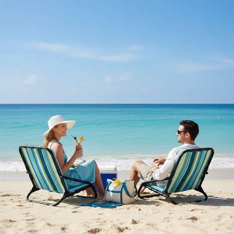 GYMAX Beach Chair 2 Pack - Heavy Duty with Removable Cushions