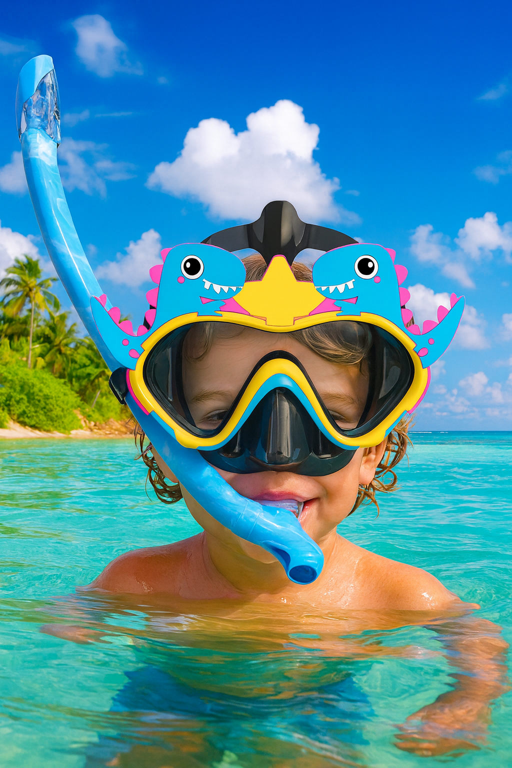 Kids Snorkel Set for Boys & Girls (Ages 5–13) – Upgraded Dry Top Snorkel Mask Set with Anti-Fog Tempered Glass & Carry Bag for Swimming, Diving & Beach Adventures