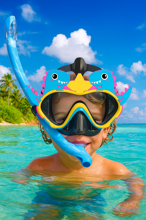 Kids Snorkel Set for Boys & Girls (Ages 5–13) – Upgraded Dry Top Snorkel Mask Set with Anti-Fog Tempered Glass & Carry Bag for Swimming, Diving & Beach Adventures