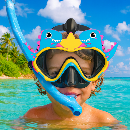 Kids Snorkel Set for Boys & Girls (Ages 5–13) – Upgraded Dry Top Snorkel Mask Set with Anti-Fog Tempered Glass & Carry Bag for Swimming, Diving & Beach Adventures
