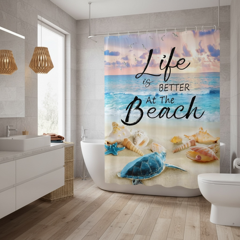 Omifly Ocean Beach Shower Curtain - Inspirational Sea Turtle Design