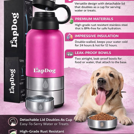 Lapdog Portable Dog Water Bottle & Bowls - Insulated Stainless Steel