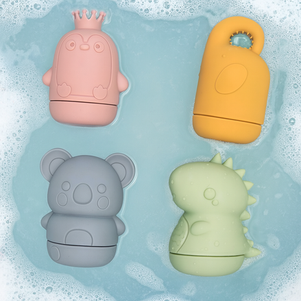 4 Pack Baby Bath Toys – Mold-Free Twist-Open Ocean Animal Bath Squirts for Babies & Toddlers (Koala, Elephant, Dinosaur, Penguin)
