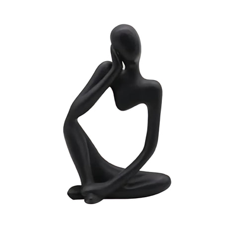 Abstract Thinker Resin Sculpture – Modern Minimalist Decorative Art in Black, White & Gold