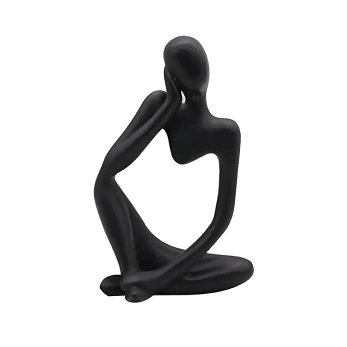 Abstract Thinker Resin Sculpture – Modern Minimalist Decorative Art in Black, White & Gold
