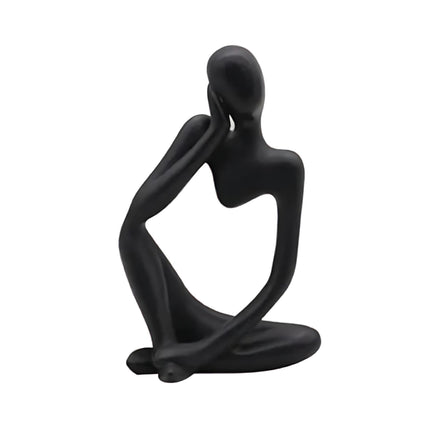 Abstract Thinker Resin Sculpture – Modern Minimalist Decorative Art in Black, White & Gold