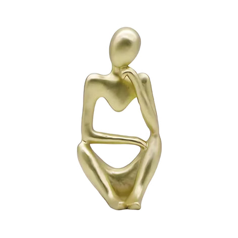 Abstract Thinker Resin Sculpture – Modern Minimalist Decorative Art in Black, White & Gold