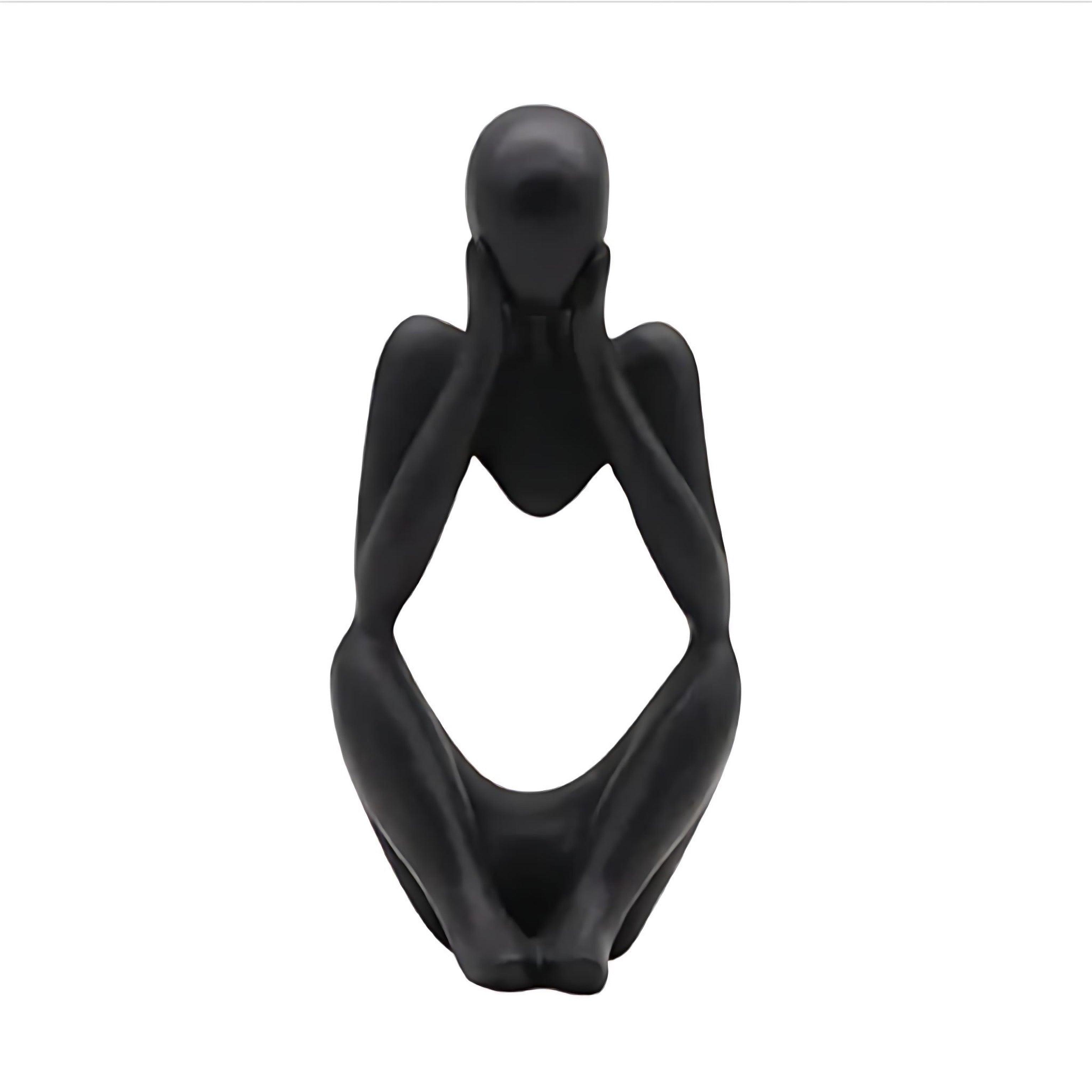 Abstract Thinker Resin Sculpture – Modern Minimalist Decorative Art in Black, White & Gold