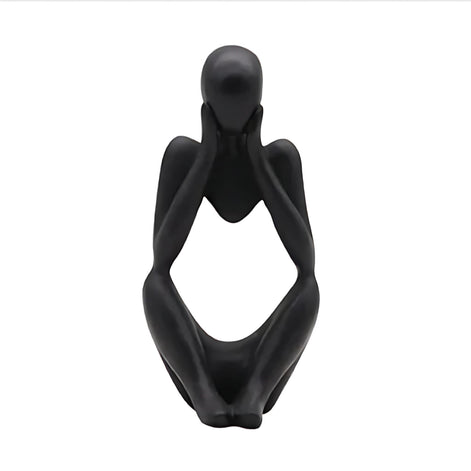 Abstract Thinker Resin Sculpture – Modern Minimalist Decorative Art in Black, White & Gold