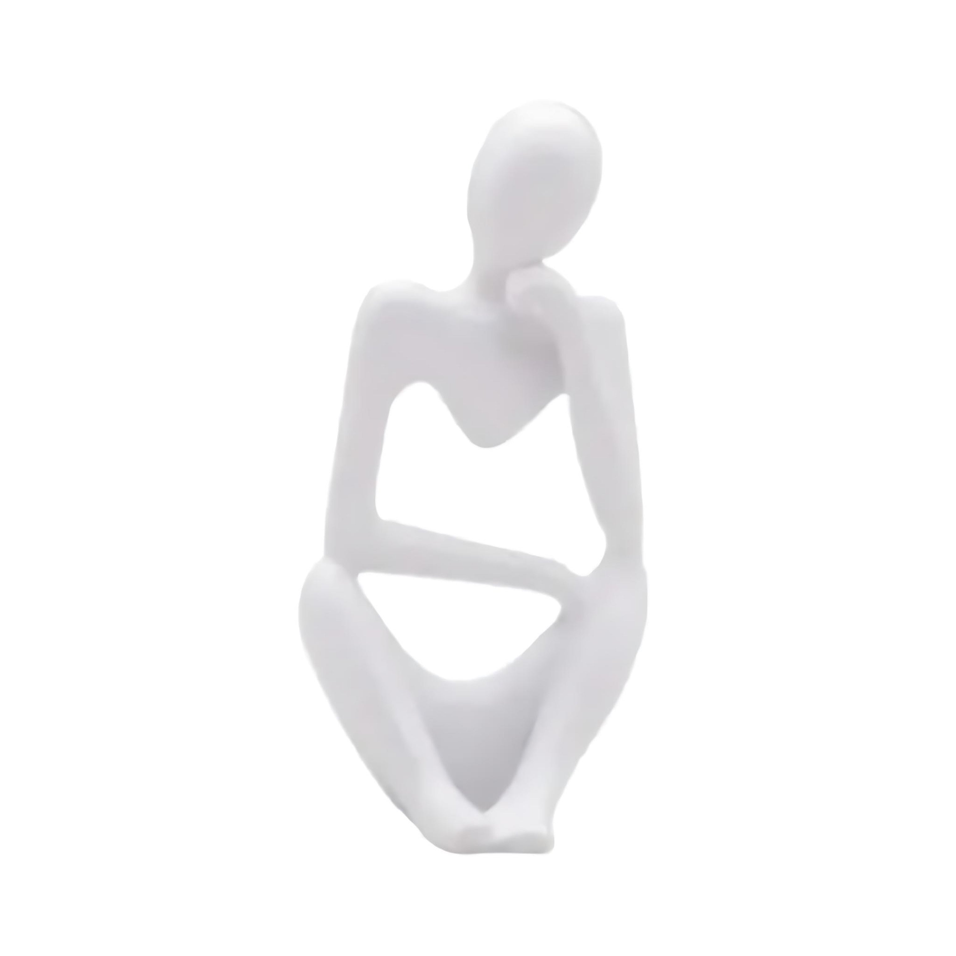 Abstract Thinker Resin Sculpture – Modern Minimalist Decorative Art in Black, White & Gold