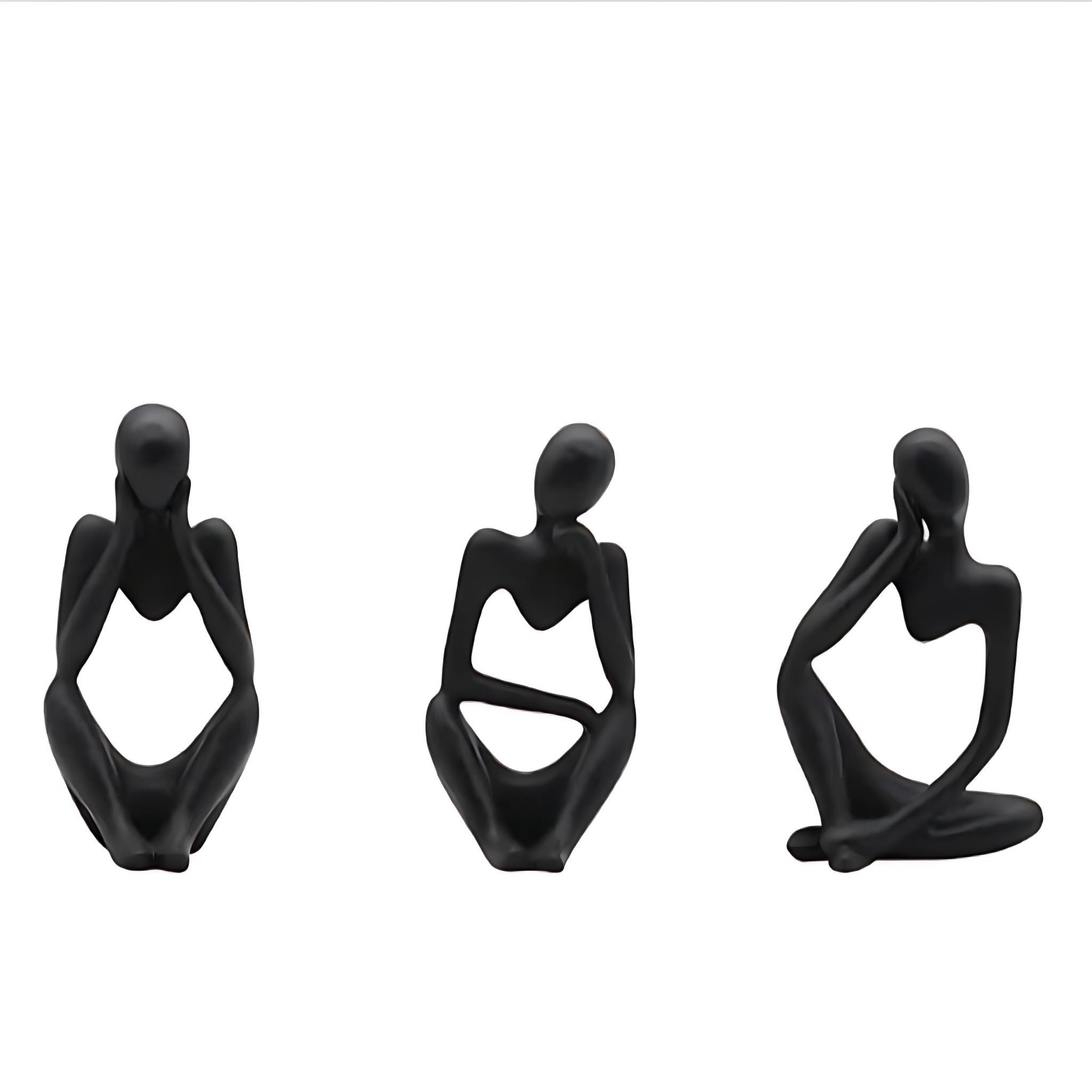 Abstract Thinker Resin Sculpture – Modern Minimalist Decorative Art in Black, White & Gold