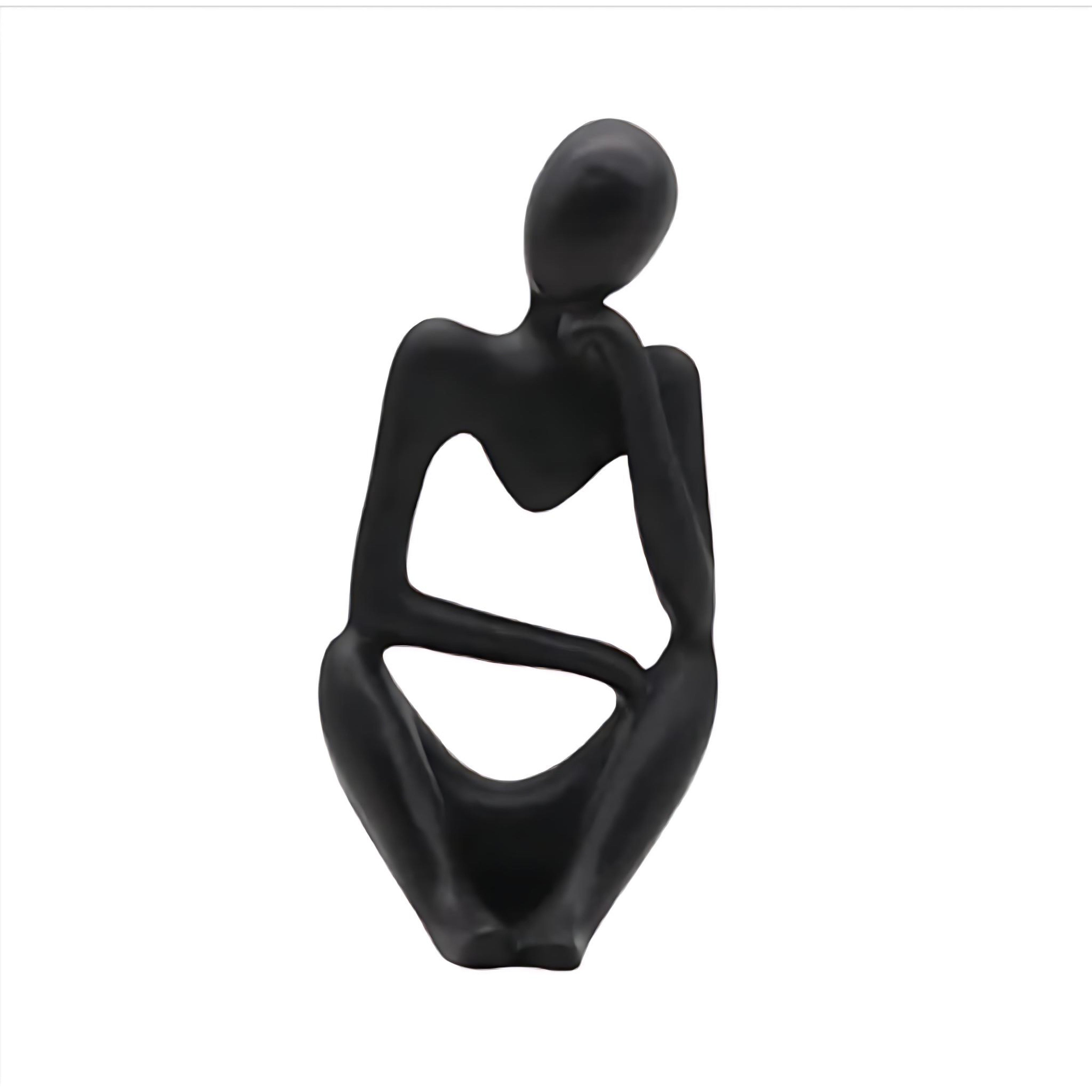 Abstract Thinker Resin Sculpture – Modern Minimalist Decorative Art in Black, White & Gold