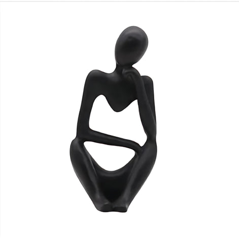 Abstract Thinker Resin Sculpture – Modern Minimalist Decorative Art in Black, White & Gold