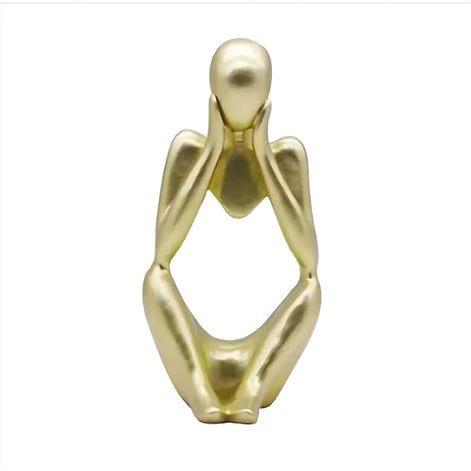 Abstract Thinker Resin Sculpture – Modern Minimalist Decorative Art in Black, White & Gold
