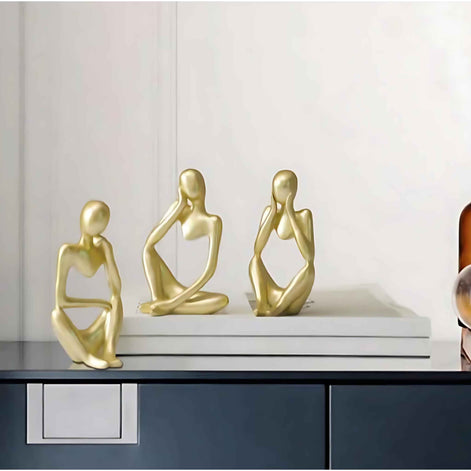 Abstract Thinker Resin Sculpture – Modern Minimalist Decorative Art in Black, White & Gold