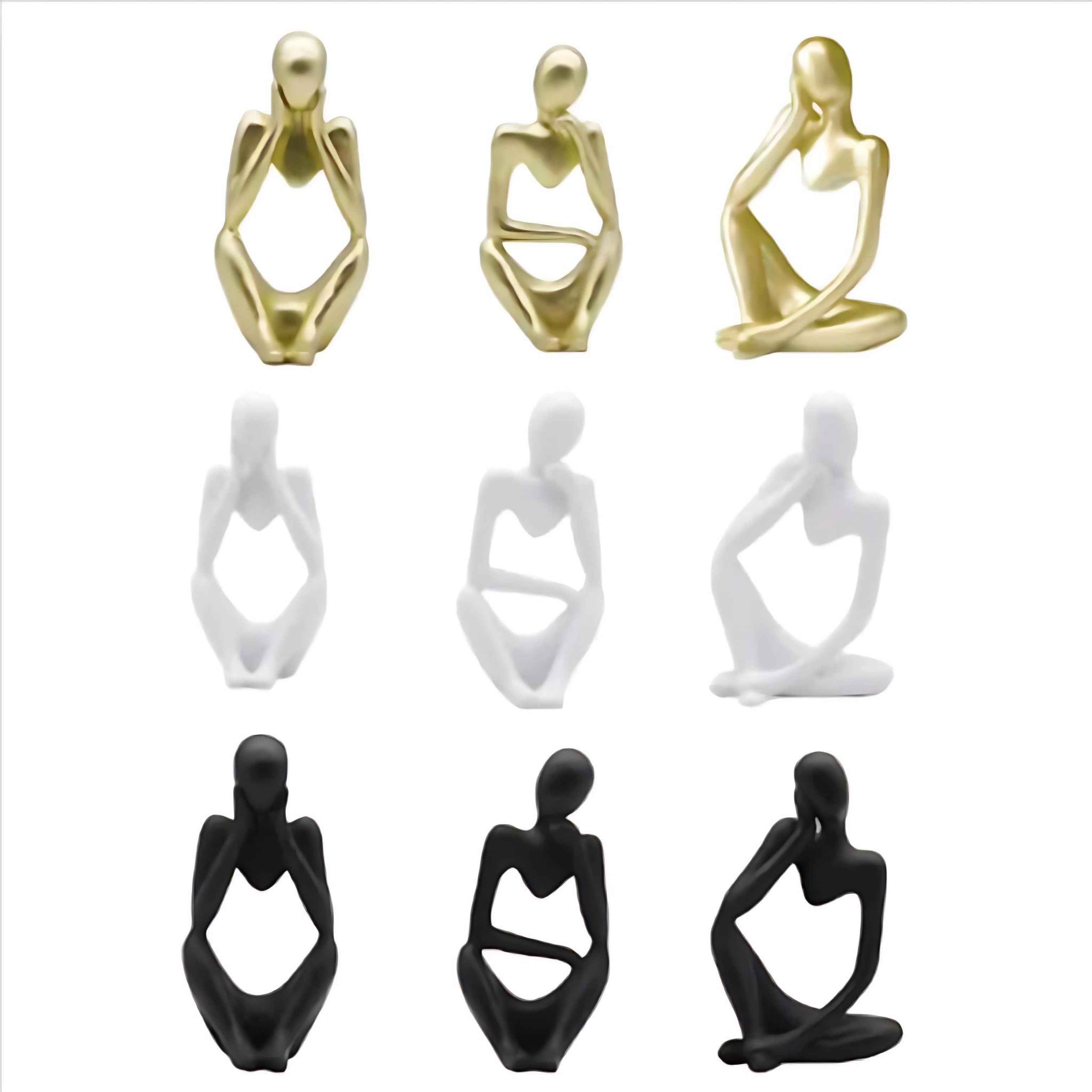 Abstract Thinker Resin Sculpture – Modern Minimalist Decorative Art in Black, White & Gold