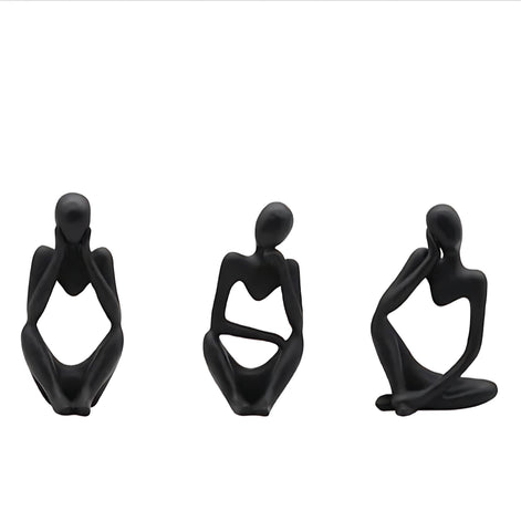 Abstract Thinker Resin Sculpture – Modern Minimalist Decorative Art in Black, White & Gold