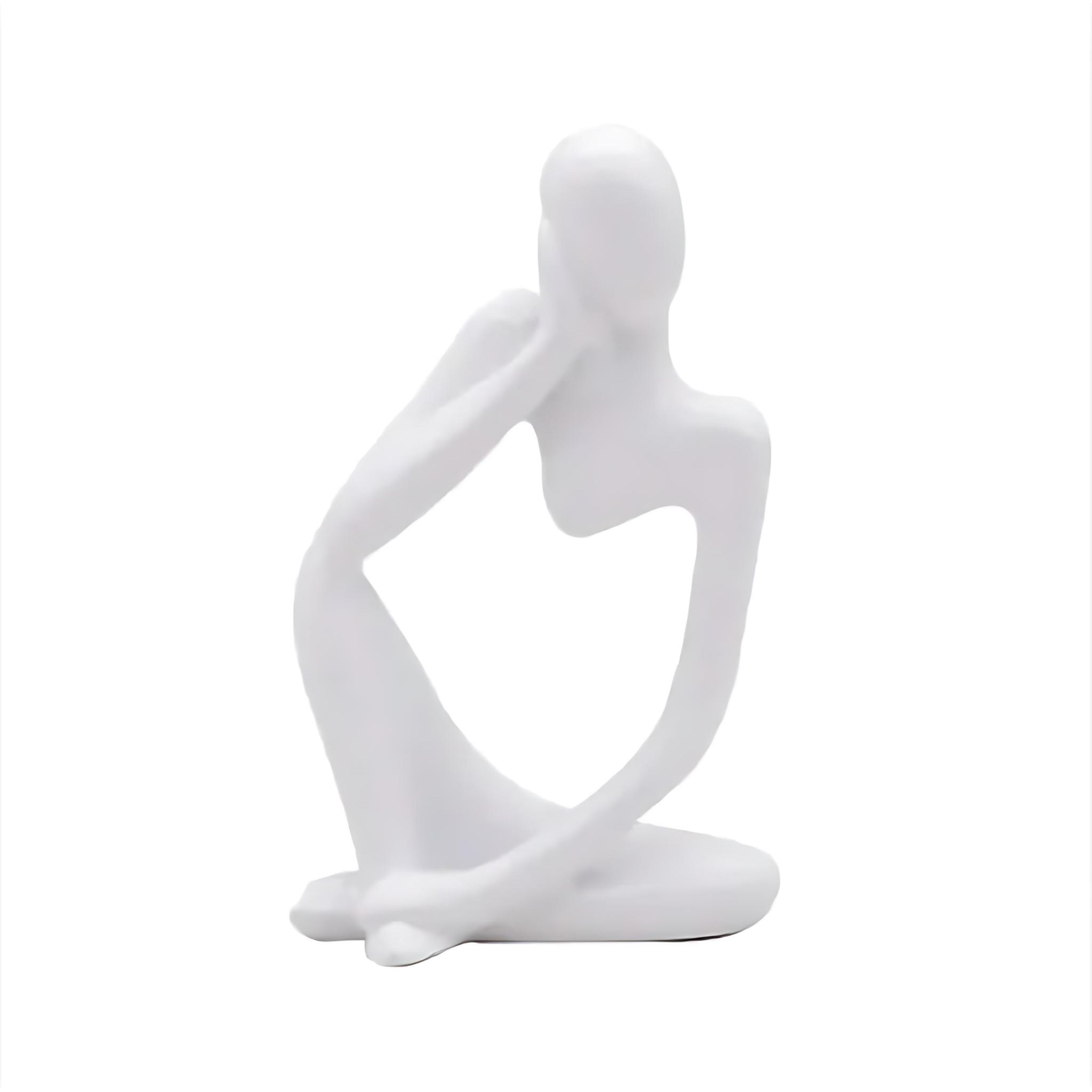 Abstract Thinker Resin Sculpture – Modern Minimalist Decorative Art in Black, White & Gold