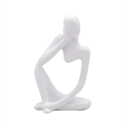 Abstract Thinker Resin Sculpture – Modern Minimalist Decorative Art in Black, White & Gold