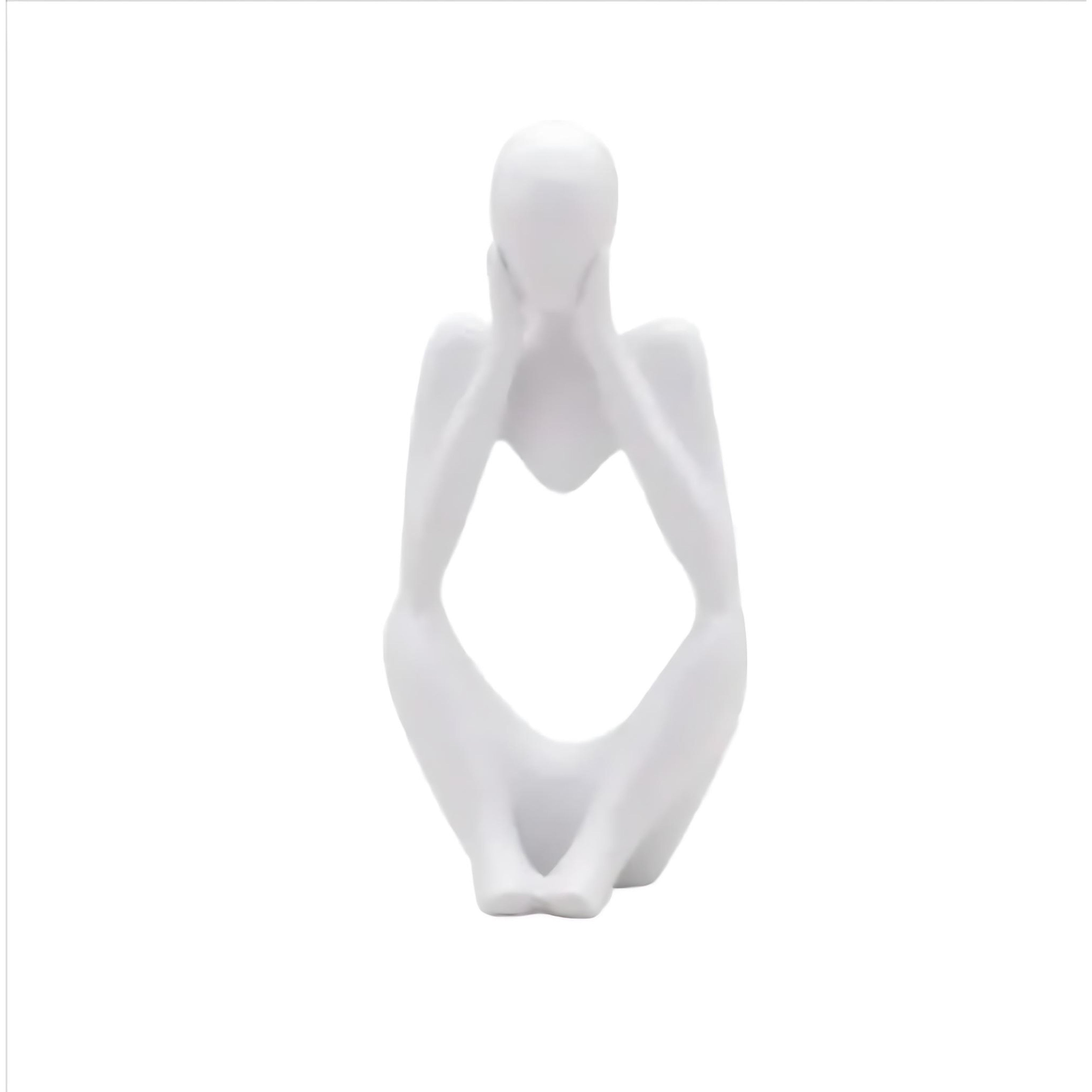 Abstract Thinker Resin Sculpture – Modern Minimalist Decorative Art in Black, White & Gold