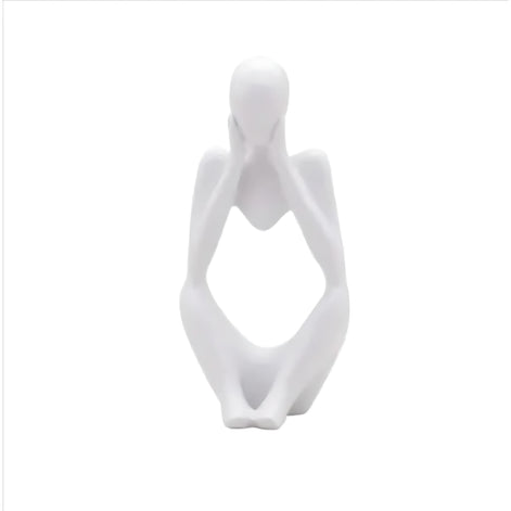 Abstract Thinker Resin Sculpture – Modern Minimalist Decorative Art in Black, White & Gold